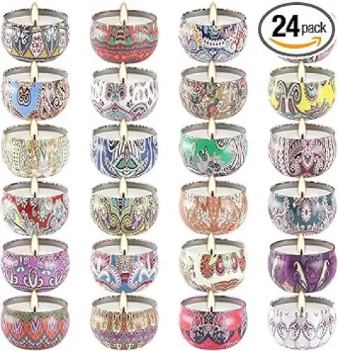 Scented Candles Gifts Set 24 Pack Soy Wax Travel Tin Jar Candles for Home 2.5 OZ jar Candles for Mom for Christmas, Birthday, Thanksgiving, Mother