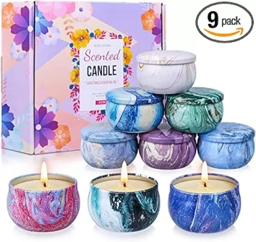 Scented Candles Gifts Set for Women, 9 Pack Aromatherapy Candles Pack Soy Wax with Essential Oil Include Lavender, Jasmine and Vanilla for Bridesmaid, Birthday, Valentine