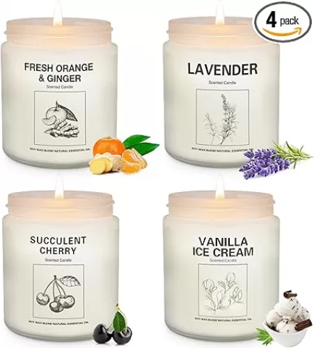 Scented Candles Sets, Candles for Home Scented, Made with Natural Soy Wax & Essential Oils, 35 Hour Burn Time, 4 x 7.1 Oz Aromatherapy Candle Gifts for Christmas Birthday Women Mom Best Friends.