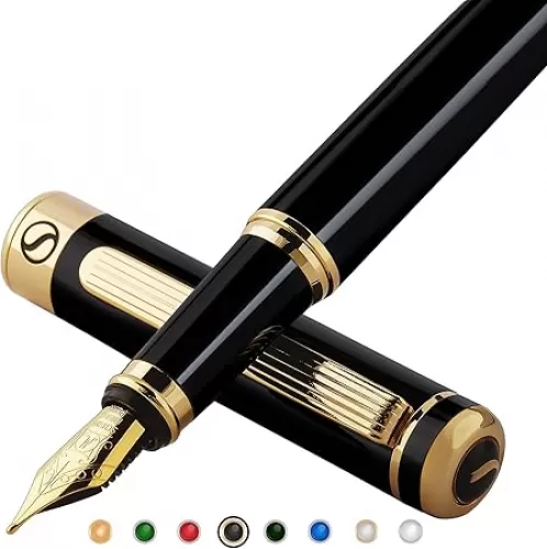 Scriveiner Luxury Fountain Pen - Stunning Luxury Pen, Real Gold Finish, Schmidt Gilded Nib (Medium), Converter, Best Pen Gift Set for Men & Women, Professional, Executive, Office, Nice Pens