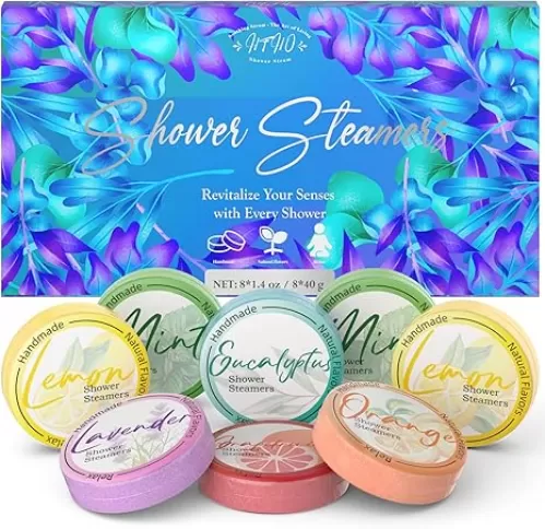 Shower Steamers Aromatherapy 8 Pack Essential Oils Shower Bombs for Stress Relief Self Care Relaxation Birthday Gifts Stocking Stuffers for Women and Men. Blue Petal Style