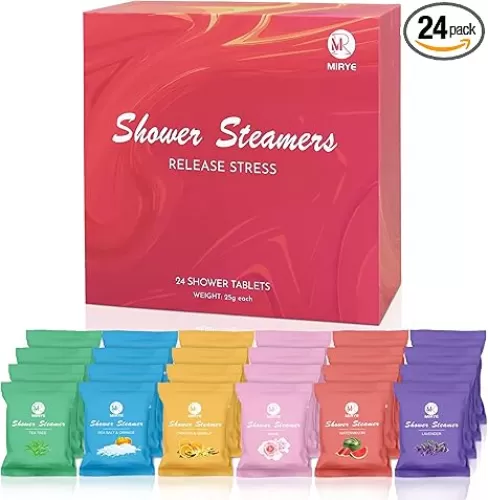 Shower Steamers Aromatherapy for Women and Men, 24-Pack Organic Shower Bombs with Essential Oil, Rose, Watermelon, Tea Tree, Orange, Sea Salt, Lavender Stress Relief Birthday Gifts for Her