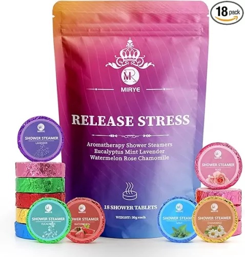 Shower Steamers Aromatherapy for Women or Men, Organic Shower Bombs with Chamomile Rose Lavender Mint Watermelon Eucalyptus Essential Oil, 18-Pack Bath Bombs Birthday Gift