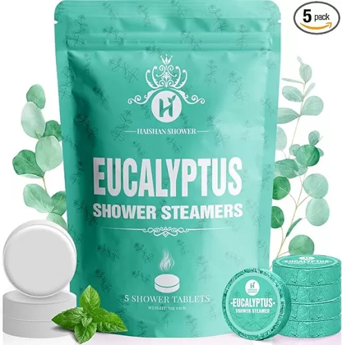 Shower Steamers Aromatherapy Organic Eucalyptus & Mint Essential Oil, 5-Pack Shower Bombs Birthday Gifts for Women Mom Her Daughter Wife, Birthday Gifts for Men