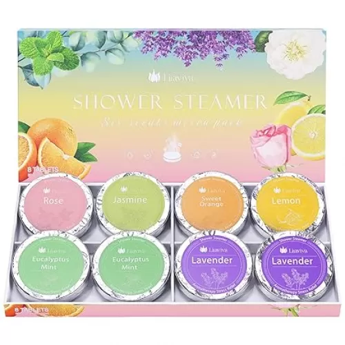 Shower Steamers Aromatherapy Pack – 8 Shower Bombs with Essential Oils – Lavender, Eucalyptus, Citrus, Rose & Jasmine – Spa Gift for Women, Men, Mom, Dad – Individually Wrapped Tablets