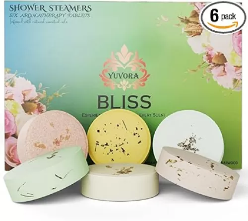 Shower Steamers Gift Set – 6 Aromatherapy Shower Bombs with Essential Oils – Natural Spa Fizzies for Women & Men – Self-Care Kit for Relaxation, Stress Relief & Home Spa – Bliss Collection