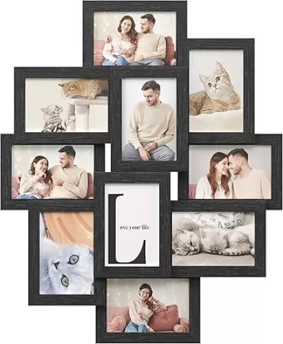 SONGMICS 4x6 Collage Picture Frames for Wall Decor, 10 Pack Family Photo Collage Frame Set for Gallery, Glass Front, Assembly Required, Ink Black URPF20BK