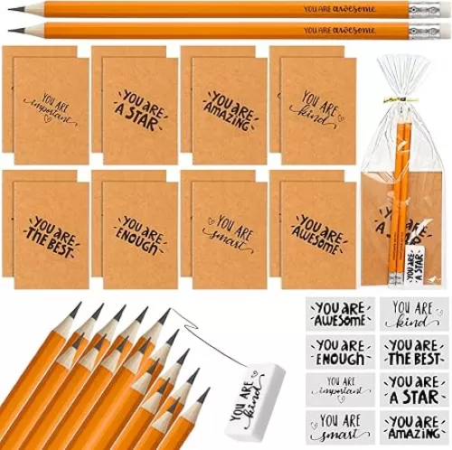 Spakon 48 Sets Back to School Gifts Bulk Motivational Pencils Mini Notebooks You Are Awesome Pencils White Erasers Fun Erasers Inspirational Mini Notebooks Gift Bag First Day of School Gift