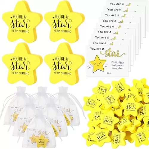 Spakon 50 Sets Back to School Gift for Kids Include Inspirational Star Shaped Erasers You