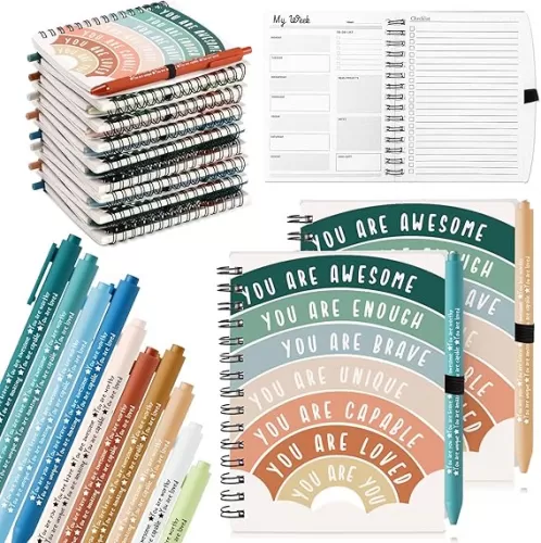 Thenshop 60 Pcs Bulk Back to School Gifts for Students from Teachers Classroom Rewards Mental Health Items Journals Positive Affirmation Notebooks & Pens for Employee Staff (Rainbow)