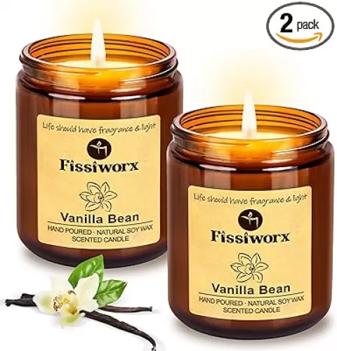 Vanilla Scented Candle Set 2 Pack, Candle for Home Scented, Odor Eliminating, Stress Relief, total15oz, 110 Hours Long Lasting Candles, Soy Candle Gift Set for Women