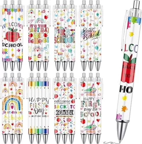 Welcome Back To School Ballpoint Pens 24 Pcs First Day of School Pens Set Smooth Writing Ballpoint Bulk Back To Kindergarten Favors for Teens Students Classroom Supplies Teacher Reward
