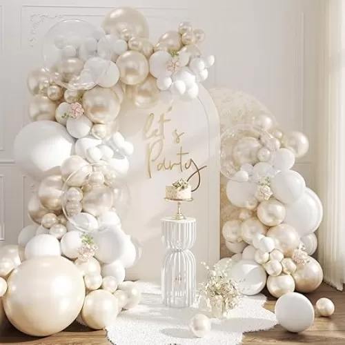White Balloon Arch Garland Kit 103Pcs Double Stuffed Pearl White Clear Balloons Different Size for Wedding Birthday Baby Shower Birdal Shower Engagement Anniversary Party Decorations
