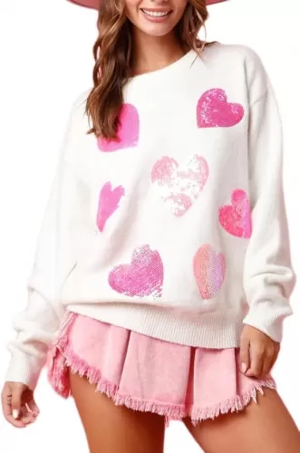 Women Cute Glitter Holiday Letter Sweaters Sparkle Sequin Long Sleeve Tops Casual Round Neck Pullover Sweatshirts