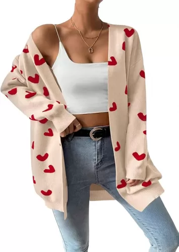 Womens Cute Heart Cardigans Oversized Long Sleeve Open Front Knit Sweaters