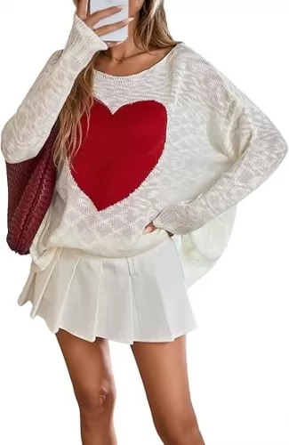 Womens Oversized Cute Valentines Heart Pullover Sweater 2025