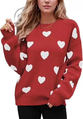 Wyeysyt Valentine Heart Sweater for Women Knit Pullover Sweaters Long Sleeve Crew Neck Casual Kawaii Sweaters