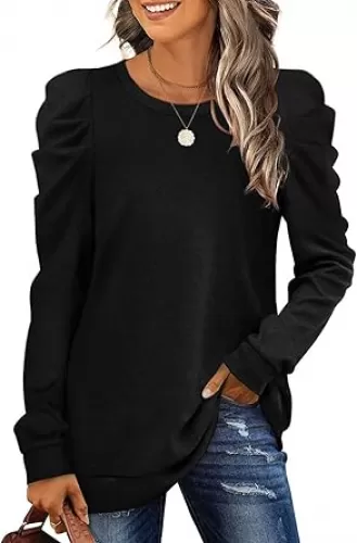 XIEERDUO Womens Fall Outfits 2025 Trendy Long Sleeve Shirts Puff Sleeve Tops Pullover Sweaters Winter Clothing Loose Fit