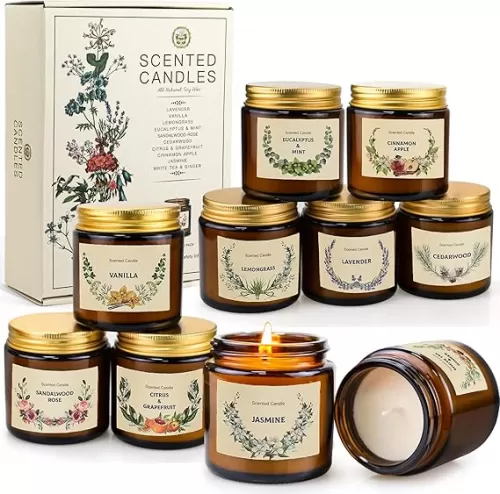 YINUO LIGHT 10 Pack Candles for Home Scented Aromatherapy Candles Gifts Set for Women, Natural Soy Wax Amber Candles Set, Birthday, Mother