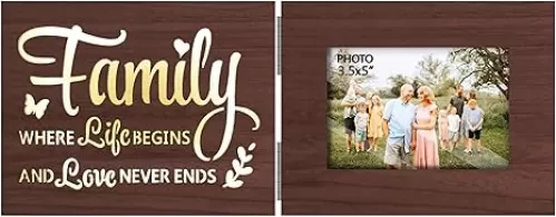 Yudarte Family Brown Glowing Picture Frames 3.5x5 Inches Tabletop - Family Where Life Begins and Love Never Ends - Folding Hinged Photo Decor for Home