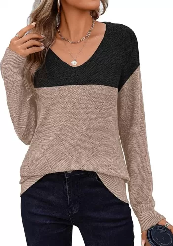 Zeagoo Womens Sweaters Fall 2025 Long Sleeve Knit Pullover V Neck Lightweight Crochet Sweater Tops Dressy Casual