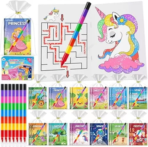 ZMLM 24 Coloring Books for Kids Party Favors: Bulk 24 Crayons Mini Coloring Books for Kids Ages 4-8 Birthday Goodie Bags Stuffers Toddlers Return Gifts Classroom Prizes Teacher Crafts (Classic)