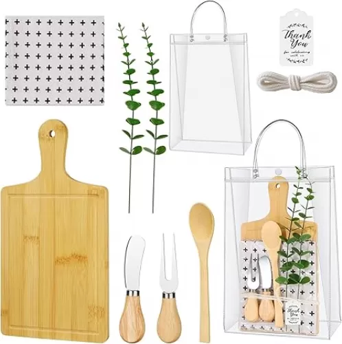1 Set Baby Shower Games Prize Pack – Winners Prize Set with Bamboo Cheese Board Set, Thank You Card and Gift Bags for Fun Baby Shower Game Gifts, Wedding & Bachelorette Party Favors