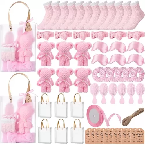 143 Pcs Baby Shower Favors for Guests Spa Gift Set Towels, Socks Hair Bands Combs Eye Masks Cards, Baby Shower Game Prizes, Guest Gifts for Gender Reveal Bridal Showers(Pink)