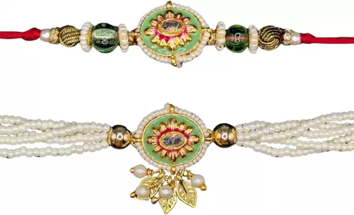2 Designer Rakhi For Brother and Bhabhi | Couple Rakhi | Rakhi Bhaiya Bhabhi | Handmade Rakhi | Lumba for Bhai, Sister in Law | Rakhi Pair | Raksha Bandhan Gifts