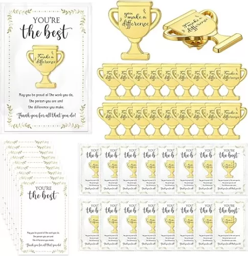 20 Sets Employee Appreciation Gifts Bulk Trophy Pins with Thank You Cards Organza Bags Inspirational Appreciation Recognition Gift for Team Staff Volunteer Student Teacher Nurse (Diifference)