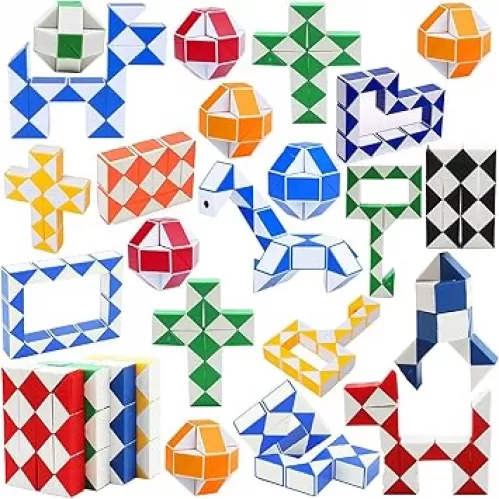 24 Pack Fidget Snake Cube Mini Twist Puzzle Bulk Toys for Kids Teens Stocking Stuffers, Birthday Party Favors, Classroom Rewards, Pinata Goodie Bags Fillers, Carnival Prizes, Treasure Box, Random Colors