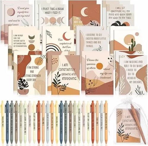 24 Set/48 Pcs Positive Affirmation Gift Set Gratitude Notebooks with Pens Small Bags Motivational Encouragement Notepads Daily Affirmations Journal for Women Stress Relief Self Care (Rainbow)