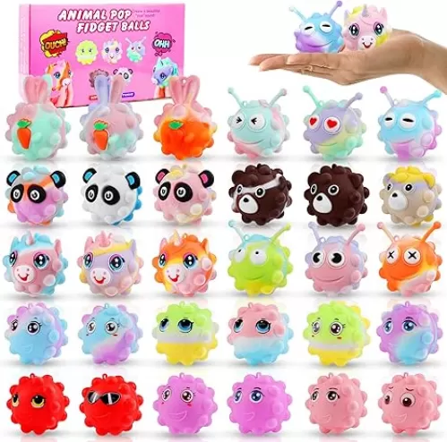 30 Pack Animal Pop Balls Party Favors for Kids, 3D Pop Balls Fidget Toys, Birthday Gifts for Boys & Girls, Goodie Bag Stuffers, Pinata Stuffers Filler, Carnival Prizes, Treasure Box Toys, Kids Prizes