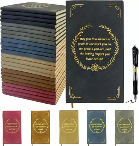 30 Sets Employee Appreciation Gift Set, A6 Faux Leather Notebook with Gold Foil Motivational Quote & Ergonomic Retractable Gel Pen, Ideal for Coworkers, Teachers & Volunteers