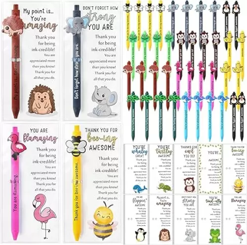 40 Sets Emotional Encouragement Support Gifts Bulk Funny Animal Thank You Ballpoint Pens with Thank You Tags Employee Appreciation Gifts for Teacher Coworkers Back to School (10 Animals)
