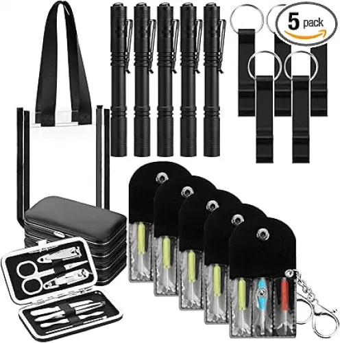 41 Pcs Baby Shower Game Prizes for Winners Small with Bottle Opener Mini Screwdriver Keychain Mini Flashlight Pen Tote Bag Nail Clipper Set Party Favor Gifts for Men Bachelor Party(Black)