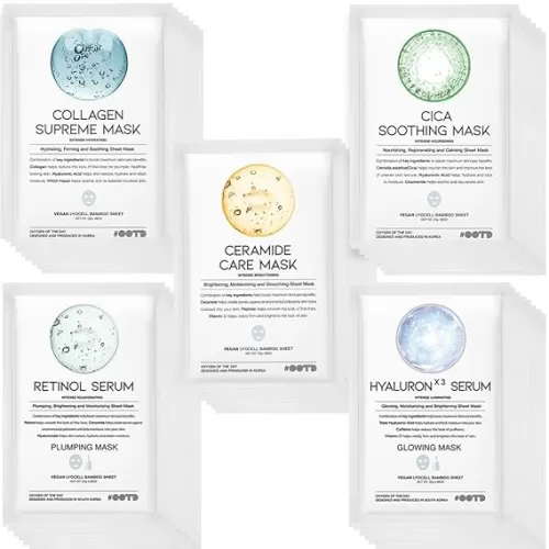 50Combo Korean Face Sheet Mask Gift Pack, Hydrating, Calming, Brightening, Smooting, Rejuvenating, EVE Vegan, Cica, Hyaluron, Retinol, Ceramide, Collagen
