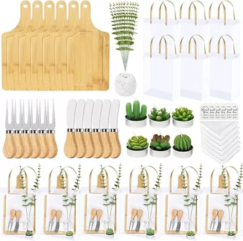 55PCS Baby Shower Prizes for Game Winner Gifts Bamboo Cheese Board Fork Butter Spreaders Towel Artificial Eucalyptus Stems Knitting Wool Plant Candles Cards Bags Wedding Bridal Favors Birthday Party