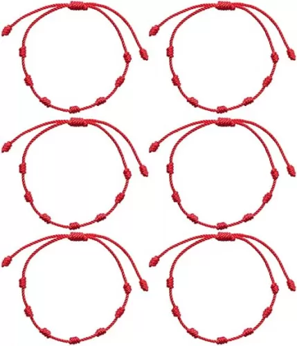6 Pcs/Set Handmade 7 Knots Style Red String Bracelet Adjustable Kabbalah Red Rope Chain Braided Bracelet Amulet for Protection, Evil Eye and Good Luck