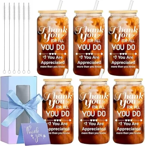 6 Set Employee Appreciation Gifts Bulk, Personalized Inspirational Thank You Gifts for Staff Coworker 16oz Can Shaped Beer Glass Cups, Gift Box and Card for Team Women Men Nurse