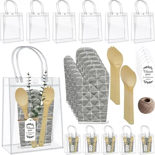 6 Sets Baby Shower Prizes for Game Winners Adults Include Insulation Pads Bamboo Round Spoon Open Spoon Artificial Eucalyptus Stems Gift Sign Bag for Baby Shower Wedding Bridal Shower Favors
