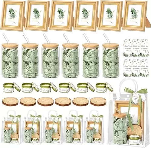 6 Sets Baby Shower Prizes for Game Winners Gift Set Wedding Bridal Shower Favors Including Glass Tumblers Picture Frames Scented Candles Coasters, Party Favors for Game Winners Adults Guests Prizes