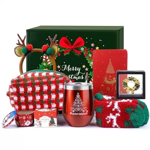 7 IN 1 Christmas Gifts Basket for Women – Unique Holiday Gift Basket for Women, Mom, Wife, Girlfriend, Sister, Teacher, Coworker, Xmas Tumbler Stocking Stuffers includes everthing