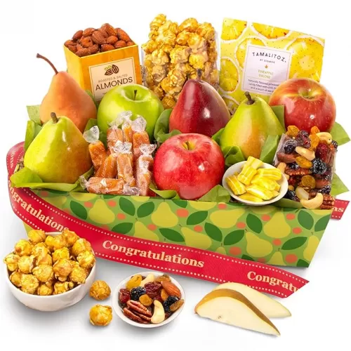 A Gift Inside Congratulations Orchard Delight Fruit and Gourmet Basket