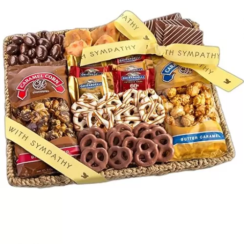 A Gift Inside With Sympathy Chocolate Caramel and Crunch Grand Gift Basket with Snacks, Ghirardelli and Chocolate-Covered Nuts
