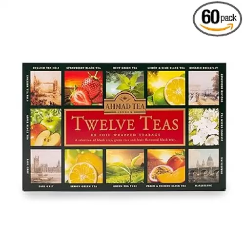 Ahmad Tea Variety Gift Box, 60 Foil Enveloped Teabags, Twelve Teas, 1 Count