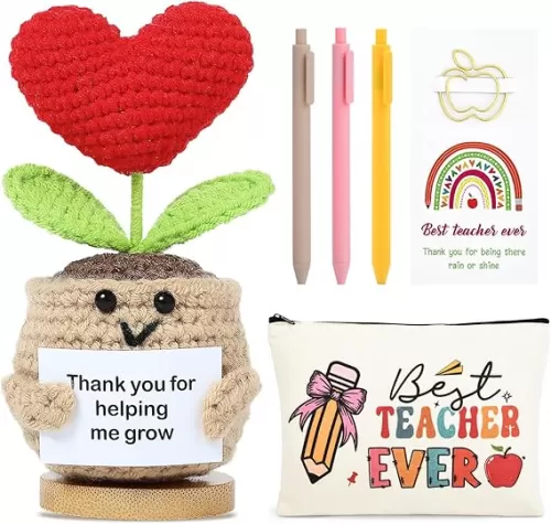 Aileam Teacher Appreciation Gifts 6PCS Gifts for Teacher Makeup Bags Survival kit Sunflower Bookmark Pen Thank You Graduation Retirement for Women School Book Reading Lovers