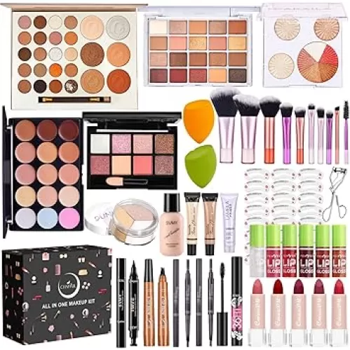 All in One Makeup Kit, Makeup Kit for Women Full Kit, Travel Make Up Gift Set for Women, Teens & Girls, Includes Eyeshadow Lipstick Eyeliner Eyebrow Pencil Brush Set, Beginners and Professionals Alike