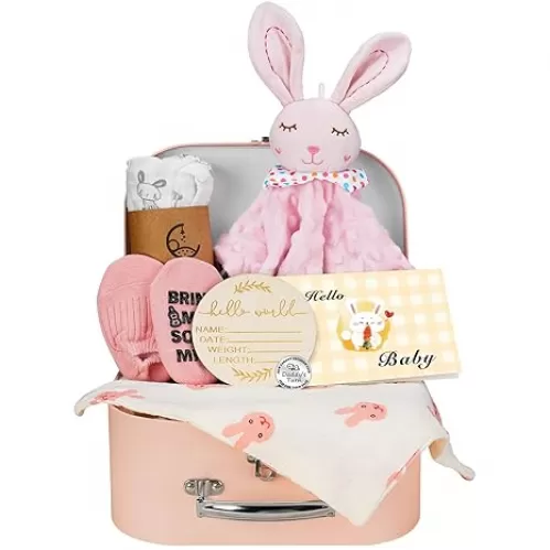 Baby Girl Gift Basket, 8Pcs Baby Girl Gifts Newborn Gift Set, Cute & Practical Baby Girl Newborn Essentials Gift Basket Set, Warm Gifts Newborn Baby Girl Gifts Set, Best Welcome Baby Gift