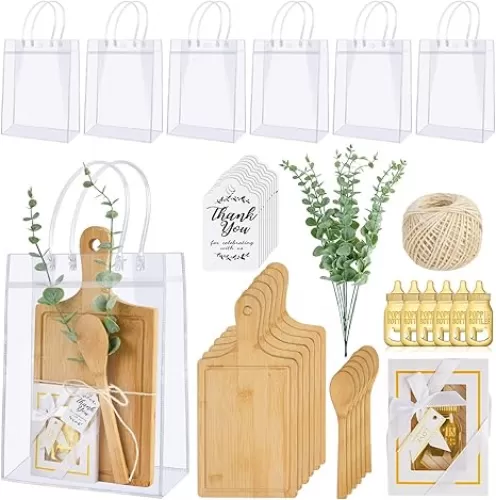 Baby Shower Prizes for Game Winners 6 Sets Bamboo Cheese Board Spoon Bottle Opener Artificial Eucalyptus Stems You Card and Gift Bags for Baby Shower Wedding Bridal Shower Favors for Guests